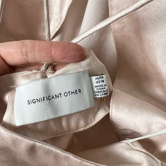 Significant Other Vienna High Neck Open Strap Back Satin Midi Dress Blush 10 - Picture 9 of 9